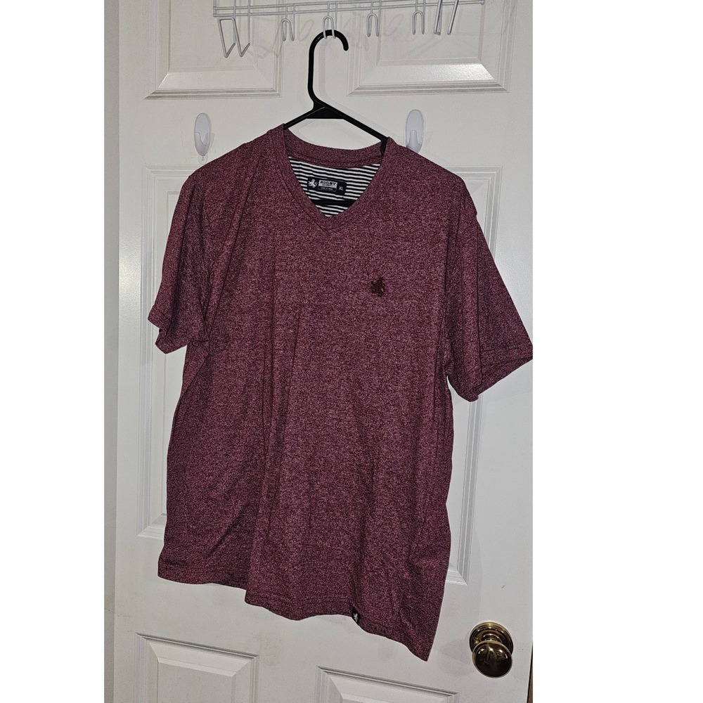 Rugby University Mens V-Neck T-Shirt XL Heather Burgundy Maroon Short Sleeve